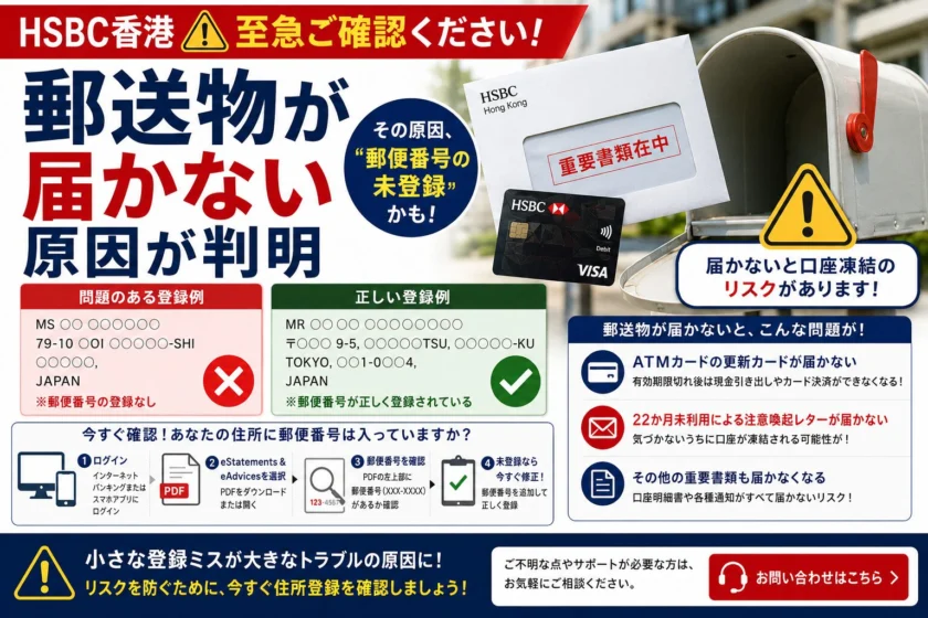 HSBC香港 至急ご確認ください！郵送物が届かない原因が判明 - G